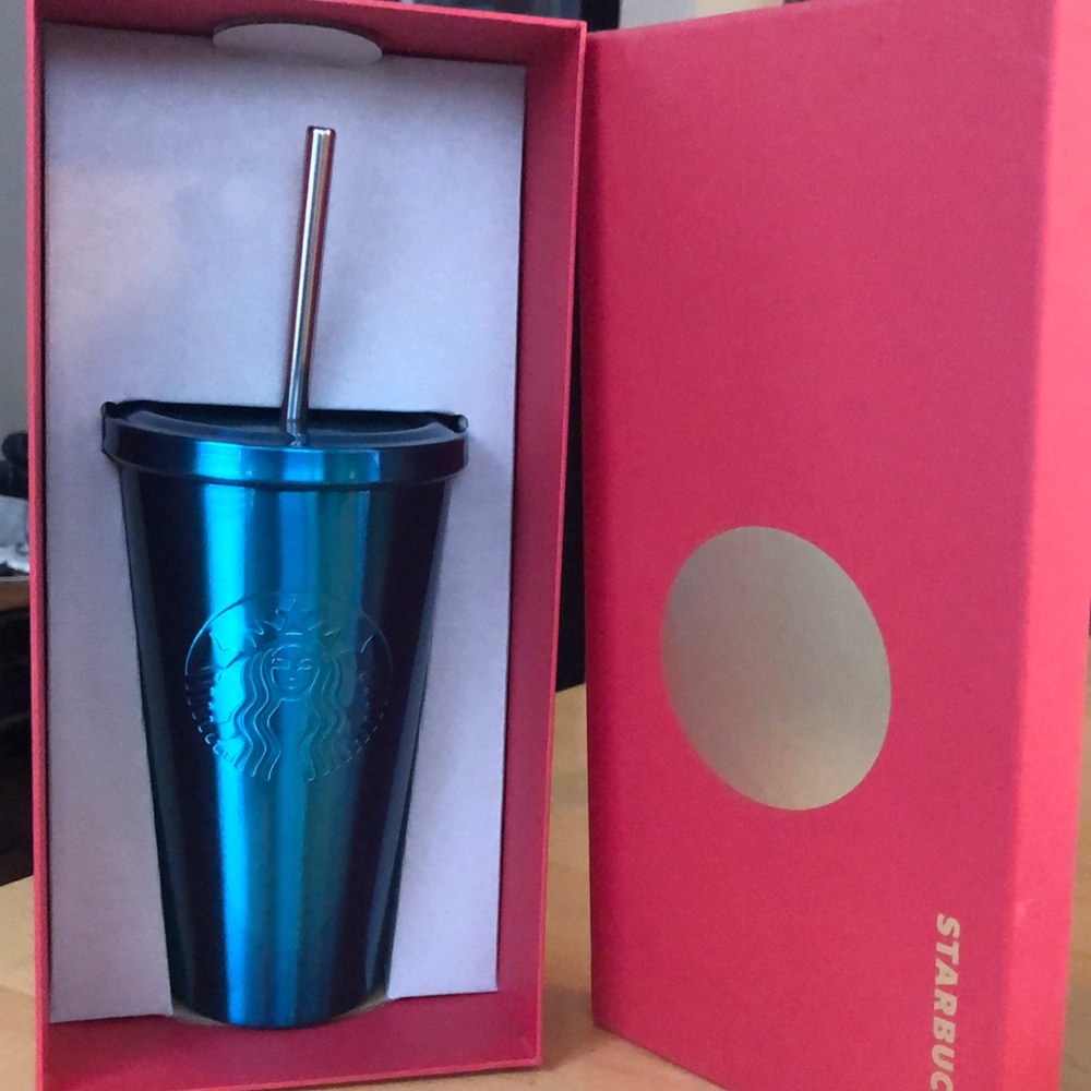 STARBUCKS 16oz Turquoise SS Tumbler & Straw in Gift Box